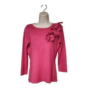 SAKS FIFTH AVENUE 3/4 Sleeve Cashmere Hot Pink Silk Comfy Sweater Size Medium
